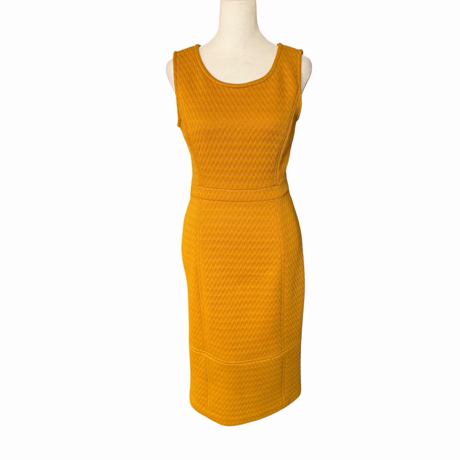 Tabitha Womens 4 Sheath Dress Textured Midi Mustard Yellow Anthropologie Career